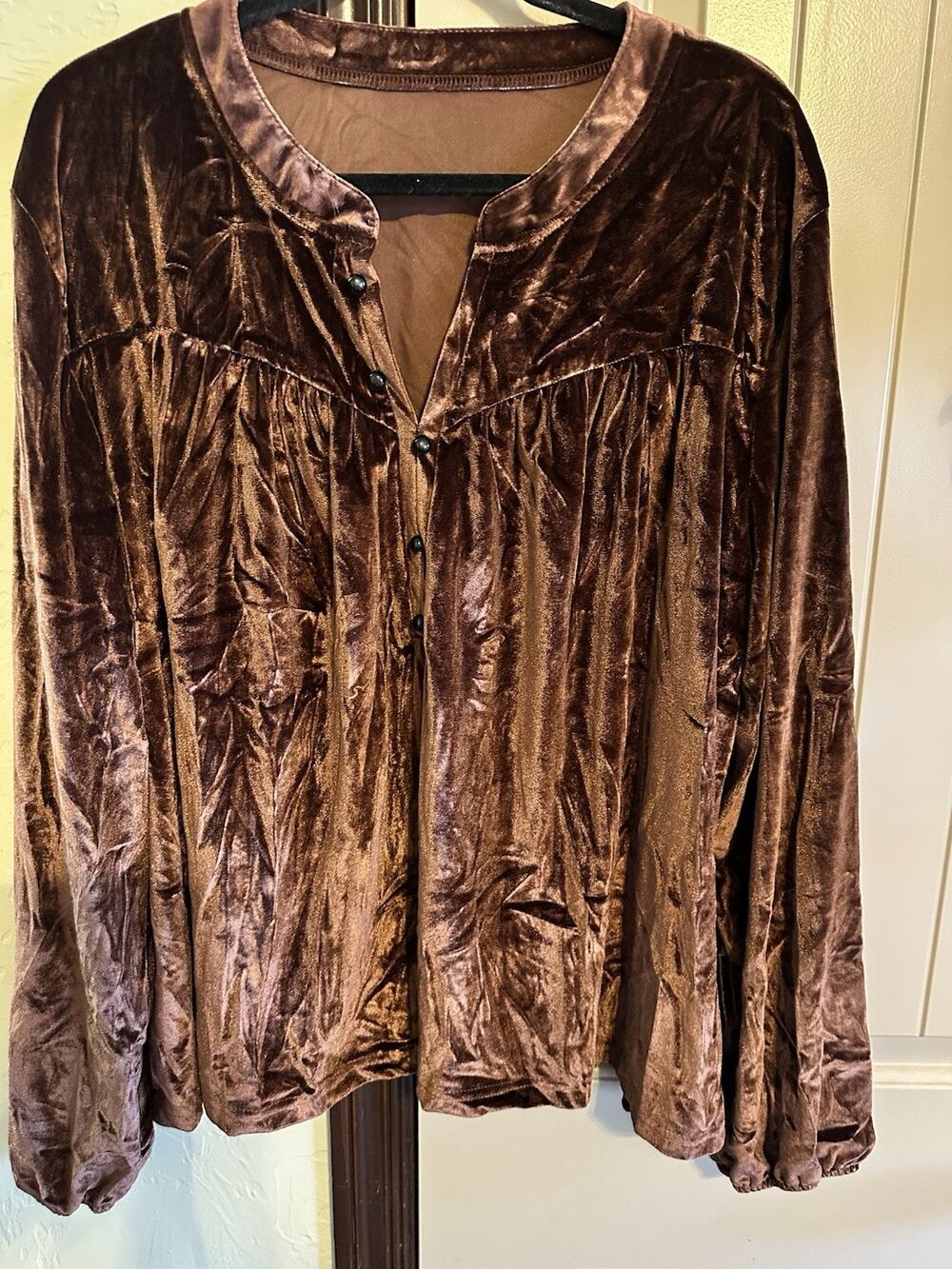 New Temu Elegant Brown Velvet Lantern Sleeve Blouse Plus Size 5X (22W)